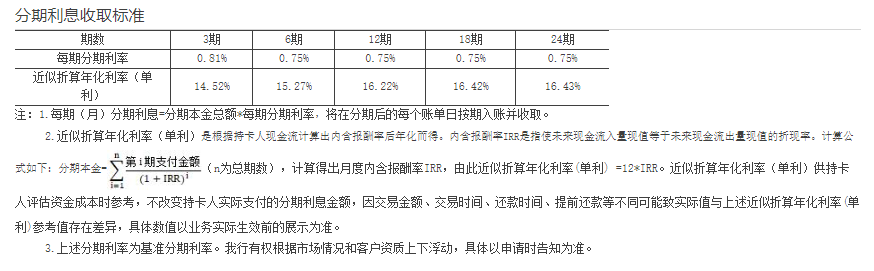 建设银行现金分期手续费